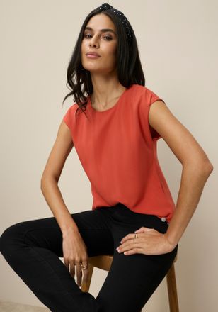 Tamaris Shirtbluse TAMARIS, Damen, Gr. 34, rot (rostrot), Web, Obermaterial: 100% Viskose, unifarben, figurumspielend h&uuml;ftbedeckend, Rundhals, Blusen Shirtblu