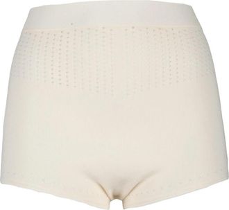 Max Mara Gebreide Shorts met Hoge Taille Elastiek - Dames - Bermuda - Wit - L - Polyester - Korte Broeken