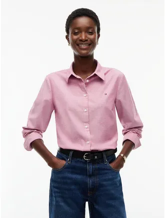 Tommy Hilfiger Womens Regular Fit Stretch Oxford Shirt - Ruby Rhubarb - XXL