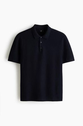 H&M Regular Fit Textured-knit Polo Shirt in Navy Blue at Nordstrom, Size Xx-Large
