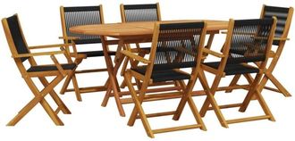 vidaXL Vidaxl - 7 Piece Garden Dining Set Black Polypropylene and Solid Wood