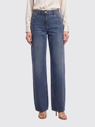 Elisabetta Franchi Jeans in denim a vita alta e gamba larga con strass
