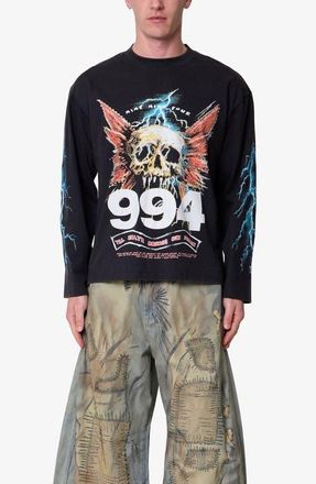 mnml Gem Skull Long Sleeve Cotton Graphic T-Shirt in Black at Nordstrom, Size Xx-Large