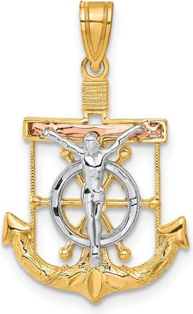 Diamond2Deal 14k Tri-color Gold Diamond-cut Textured Mariners Cross Pendant