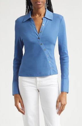 Veronica Beard Brenner Stretch Cotton Rib Top in Blue Coast at Nordstrom, Size X-Large