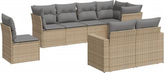 vidaXL Vidaxl - Juego De Sof&aacute;s De Jard&iacute;n Con Cojines Beige 8 Pzas Rat&aacute;n Pe