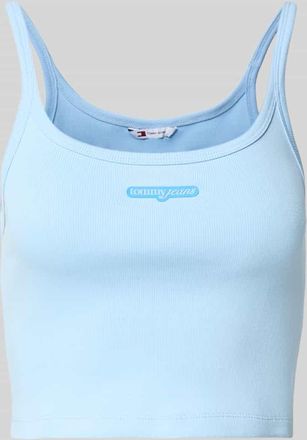 Tommy Jeans Slim Fit Crop Top aus Ripp in Hellblau, Größe XL