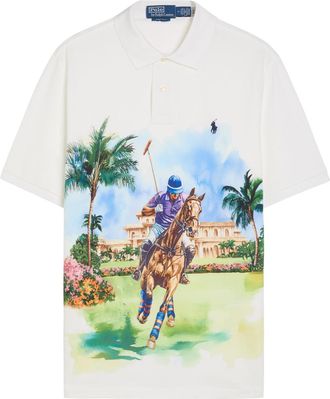 Polo Ralph Lauren Printed Logo-embroidered Piqu&eacute; Cotton Polo Shirt - White - XL