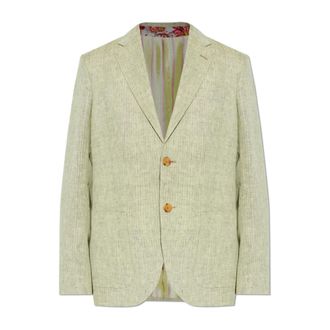 Etro Etro, Blazers, male, Green, Size: M Linen herringbone-patterned blazer