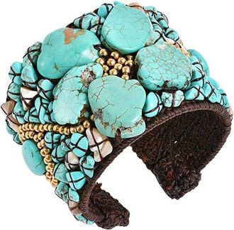 Liv Oliver 18K Plated 75.00 Ct. Tw. Turquoise Statement Cuff Bracelet