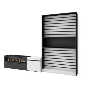 Skraut Home Skraut Home - Muebles De Sal&oacute;n Para Tv, Conjunto De Muebles Comedor, 260x186x35cm, Para Tv Hasta 65, Chimenea El&eacute;ctrica, Estilo Moderno, Blanco Y Negr