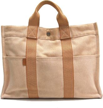 Herm&egrave;s New Fourre Tout Orange White Toile H Handbag Tote Bag (Pre-Owned)