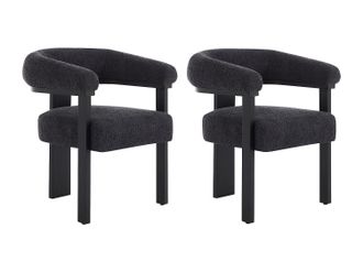 Vente-Unique Conjunto de 2 sillas con reposabrazos en tela boucl&eacute; y madera de hevea - Negro - LIVELIA de Pascal MORABITO