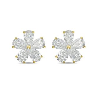 Diana M. Jewels 14kt Yellow gold 8.00cts lab grown Pear shaped diamond flower cluster stud earrings