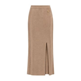 Yes-Zee Gebreide Maxirok met Pailletten - Dames - Midirokken - Beige - XS - Pailletten - Rokken