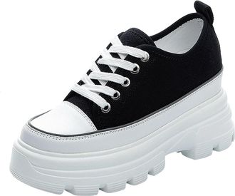 Generic Women Lace Up Chunky Sneakers Fashion Casual Round Toe Height Increasing Platform Outdoor Walking Shoes for Sneaker (Color : Black, Size : 37)
