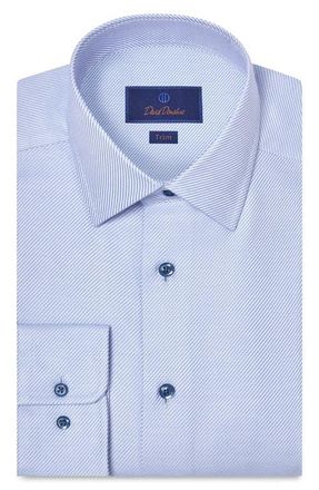 David Donahue Trim Fit Cotton Twill Dress Shirt in Sky at Nordstrom, Size 16.5 - 32