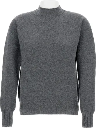 Drumohr Mock Neck Jersey-Knit Wool Pullover With Ribbed Trims