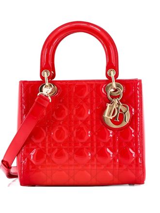Dior Lady Dior Bag Cannage Quilt Patent Medium satchel - women - Patent Leather - One Size - Red