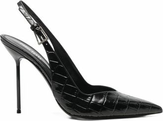 PARIS TEXAS Black Textured Slingback Pumps