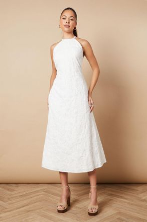 Oasis Womens Floral Lace High Neck Midi Dress - White - Size 14 UK