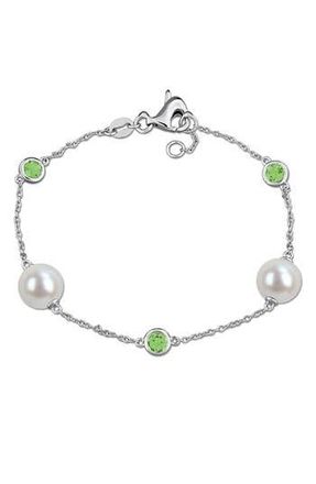 Delmar 8.5-9mm Cultured Freshwater Pearl & Stone Station Bracelet in Green at Nordstrom Rack