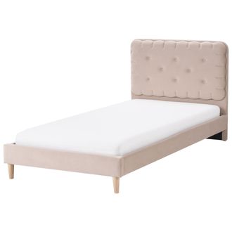 Beliani Cama Con Somier Moderna Tapizado De Terciopelo Infantil Somier De L&aacute;minas Beige 90 X 200 Cm Corsaint