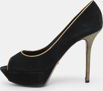 Sergio Rossi Black Suede Peep Toe Platform Pumps