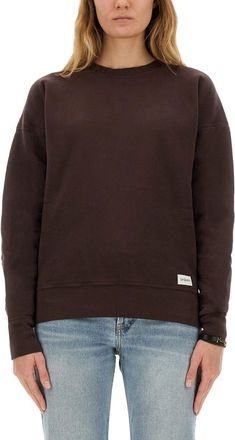 Saint Laurent Womens Sweatshirt With Logo - Dark Brown Cotton - Size Medium