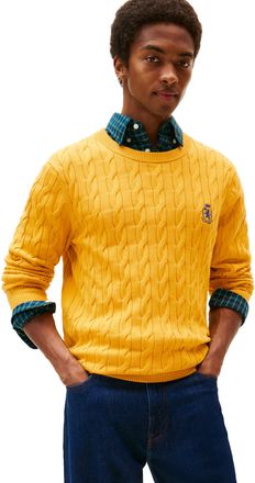Tommy Hilfiger Mens Crest Cable Knit Crewneck Sweater Lightweight Pullover, Countryside Yellow, XL