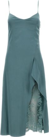 Acne Studios Green Midi Dress with Ruffled Overlay
