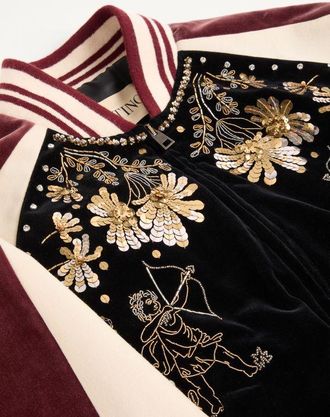 Valentino Bomber In Velluto Di Cotone Con Ricami Di Paillette E Perline Uomo NERO 46