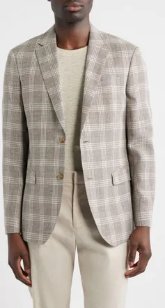 Nordstrom Henrik Trim Fit Plaid Slub Linen & Cotton Blend Sport Coat in Tan Enzo Plaid at Nordstrom, Size 40 Regular