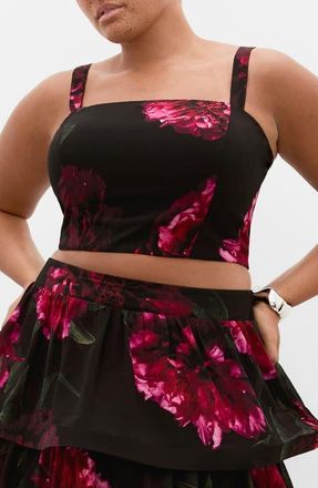 City Chic Bianka Print Crop Tank in Lush Bloom at Nordstrom, Size Xxxs