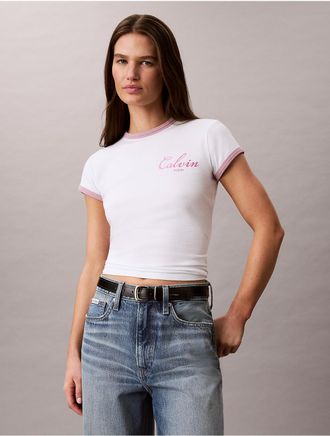 Calvin Klein Jeans Calvin Klein Womens Slim Varsity Logo Ringer Tee - White - XL