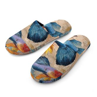 Generic Guppy Fish Ocean Vintage Newspaper Mens House Slippers Slip Indoor Slipper On Shoes Warm Outdoor