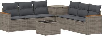 vidaXL Juego De Sof&aacute; 8 Uds. Gris Y Gris Oscuro Rat&aacute;n Sint&eacute;tico Y Acero Vidaxl