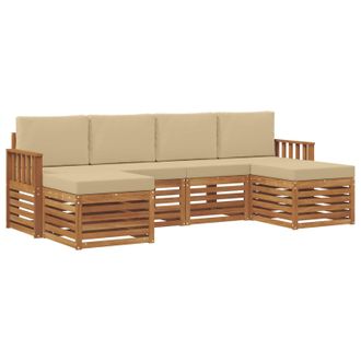 vidaXL Juegos De Sof&aacute;s 6 Pcs Natural Y Beige Madera De Acacia S&oacute;lida Vidaxl