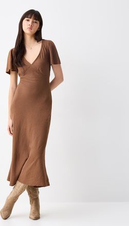 Twik Womens Linen-blend V-neck midi dress