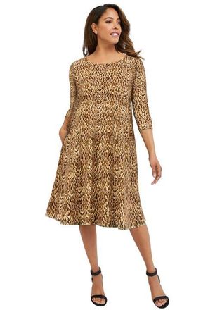 Jessica London Stretch Knit Three-Quarter Sleeve T-Shirt Dress in Neutral Animal Print at Nordstrom, Size 18