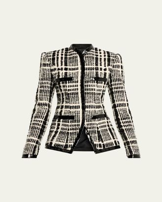 LaQuan Smith Check Tweed Single-Breasted Tailored Jacket