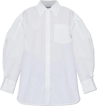 Ganni Shirt met zak - Dames - Overhemden - Wit - S - Katoen - Overhemden