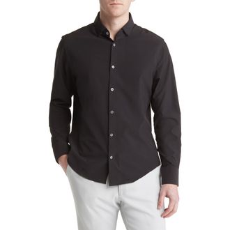 Mizzen+Main Leeward No-Tuck Stretch Button-Up Shirt in Black at Nordstrom, Size Xx-Large