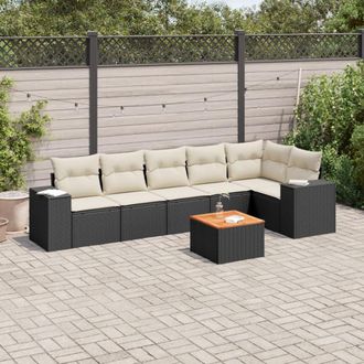 vidaXL Set De Comedor De Jard&iacute;n 7 Pzas Y Cojines Rat&aacute;n Sint&eacute;tico Negro Vidaxl