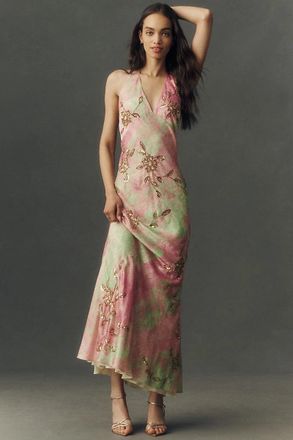 BHLDN Abstract Satin Slip Maxi Dress