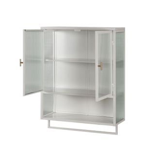 STILVORA Armario De Pared Con 2 Puertas De Vidrio, 2 Niveles, Estante Abierto Y Toallero, Metal, 60&times;23&times;78 Cm, Blanco