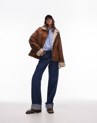 Topshop Giacca marrone con fodera in montone