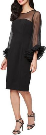 Alex Evenings Long Sleeve Crepe Cocktail Dress in Black at Nordstrom Rack, Size 16
