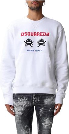 Dsquared2 Pixel Grafische Sweatshirt - Heren - Sweatshirts - Wit - XL - Katoen - Hoodies & sweatvesten