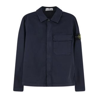 Stone Island Light Jackets, male, Blue, Size: S Logo-Patch Pocket Shirt